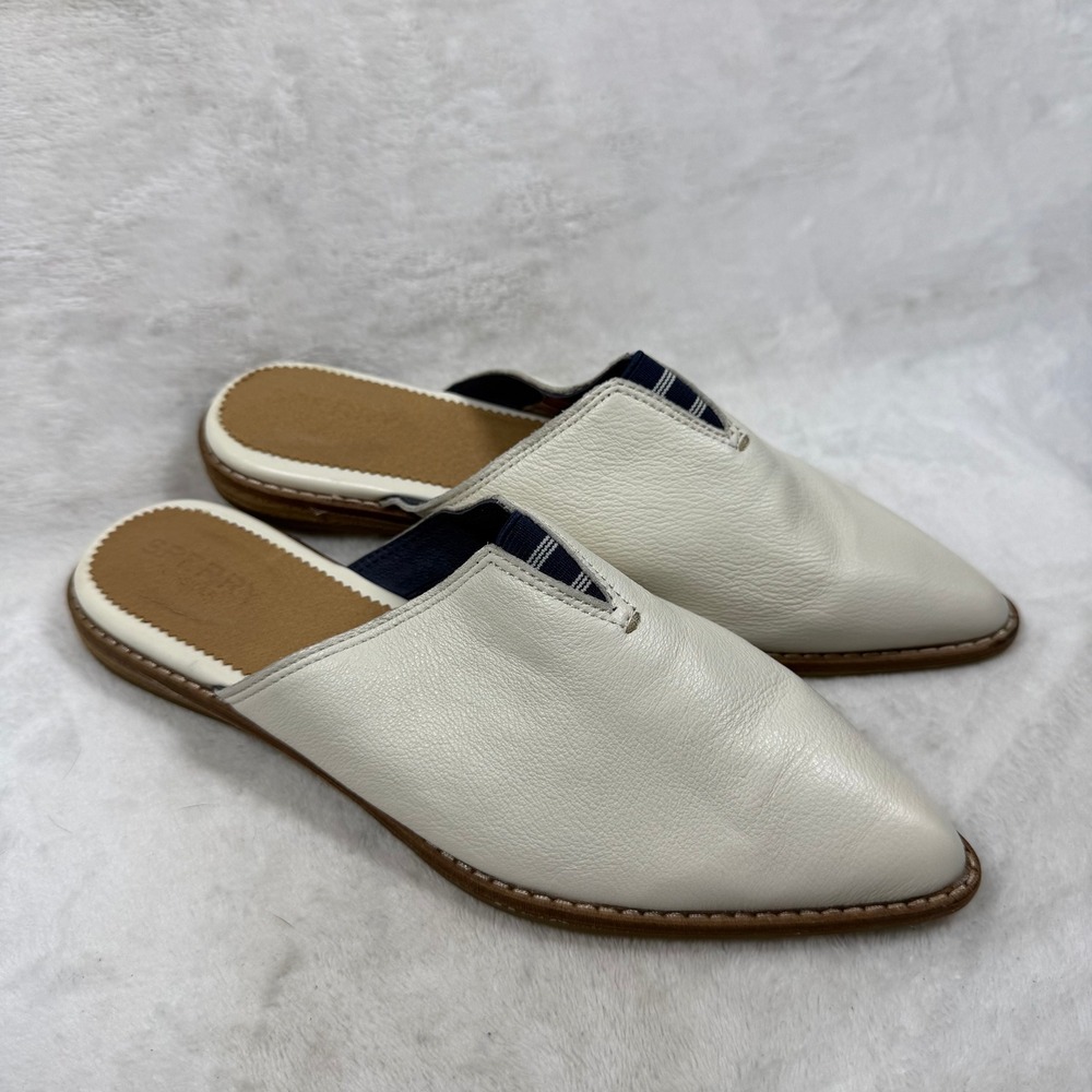 Sperry Top-Sider Womens STS84710 Cream Leather Pointed Toe Mules Flats Size 6